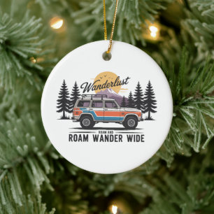 Wanderlust Camper - Roam and Roam Wander Wide Ceramic Tree Decoration