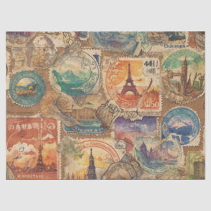 Wanderlust Chronicles: Vintage-Style Travel Stamps Tissue Paper