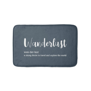 Wanderlust definition white grey blue colour bath mat