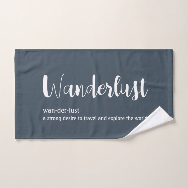 Wanderlust definition white grey blue colour bath towel set (Hand Towel)