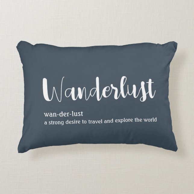Wanderlust definition white grey blue colour decorative cushion (Front)