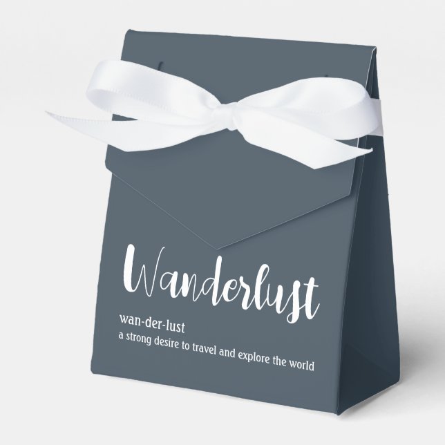 Wanderlust definition white grey blue colour favour box (Front Side)