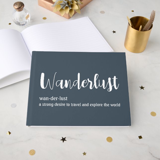 Wanderlust definition white grey blue colour  guest book (Front Open)