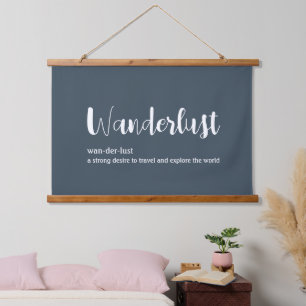 Wanderlust definition white grey blue colour hanging tapestry