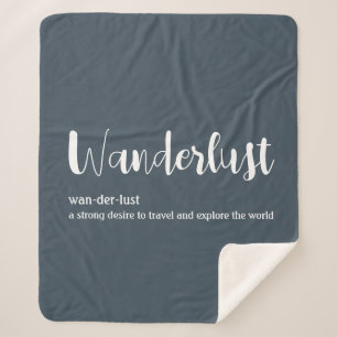 Wanderlust definition white grey blue colour sherpa blanket