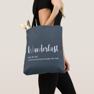 Wanderlust definition white grey blue colour tote bag