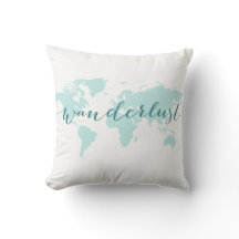 Wanderlust, desire to travel, teal world map