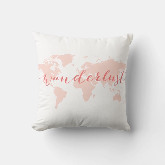 Wanderlust, desire to travel, world map cushion (Front)