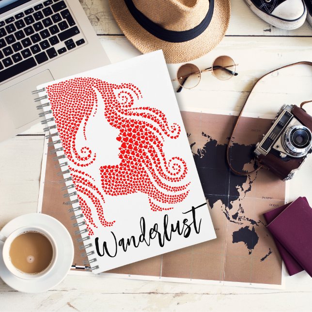 Wanderlust Girl's Silhouette in Red Hearts  Notebook (Creator Uploaded)