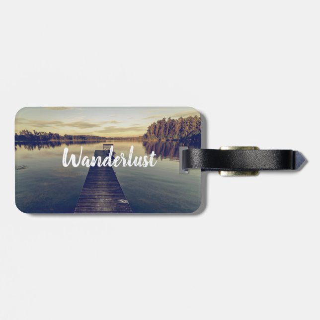 Wanderlust Jetty on Lake quote | luggage tag (Back Horizontal)