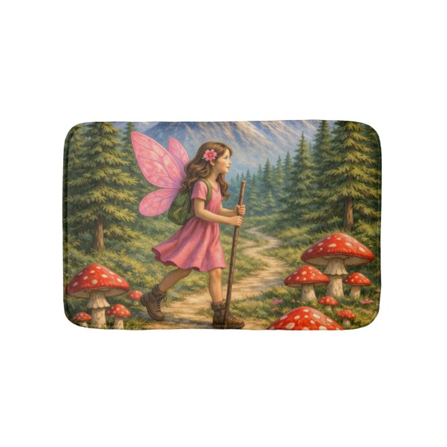 Wanderlust Mountain Fairy Hiker Fairycore Mushroom Bath Mat (Front)