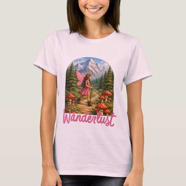 Wanderlust Mountain Fairy Hiker Fairycore Mushroom T-Shirt (Front)