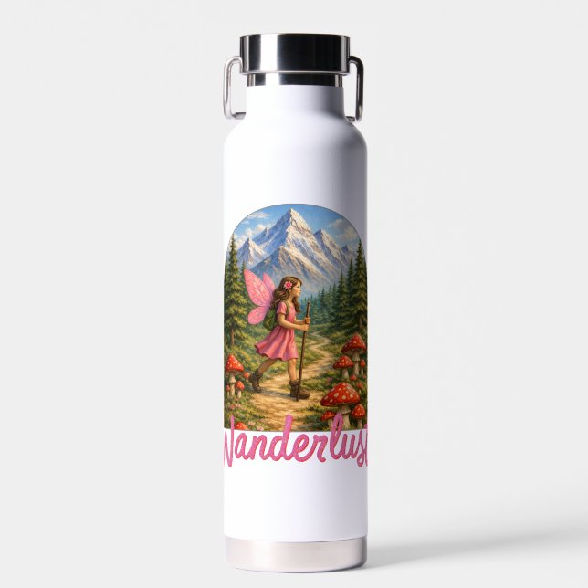 Wanderlust Mountain Fairy Hiker Fairycore Mushroom Water Bottle (Front)