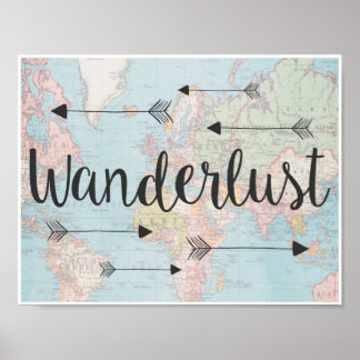 Wanderlust on vintage world map poster
