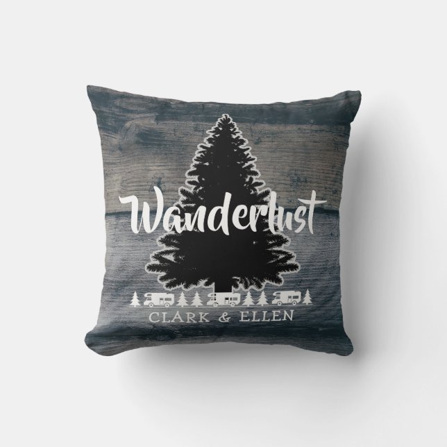 Wanderlust Pine Tree Rustic Grey Wood RV Camper Cushion (Front)