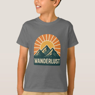 Wanderlust Retro Blue Mountain Sunrise Kids Nature T-Shirt