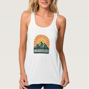 Wanderlust Retro Blue Mountain Sunrise Outdoor Sun Singlet