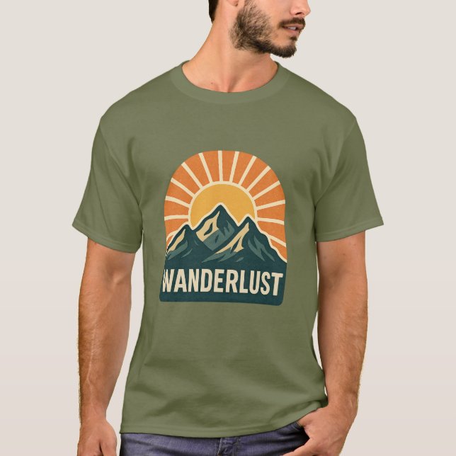 Wanderlust Retro Blue Mountain Sunrise Outdoor Sun T-Shirt (Front)