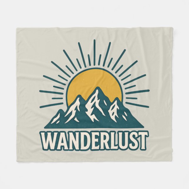 Wanderlust Retro Teal Mountain Sunrise | Hiking Fleece Blanket (Front (Horizontal))