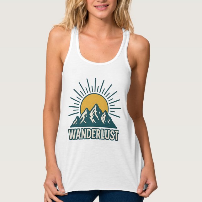 Wanderlust Retro Teal Mountain Sunrise | Hiking Singlet (Front)