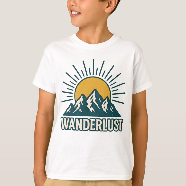 Wanderlust Retro Teal Mountain Sunrise | Hiking T-Shirt (Front)