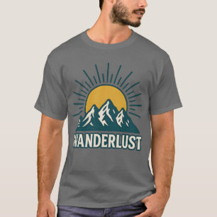 Wanderlust Retro Teal Mountain Sunrise   Hiking T-Shirt