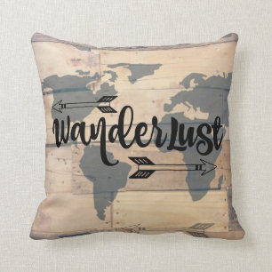 Wanderlust Rustic Wood Travel Throw Pillow