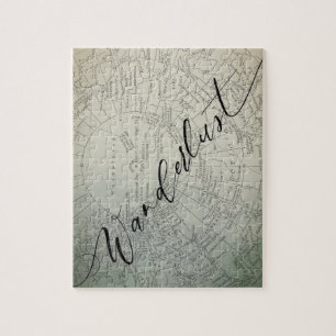 Wanderlust Teal Ombre Watercolor Adventure Map Jigsaw Puzzle