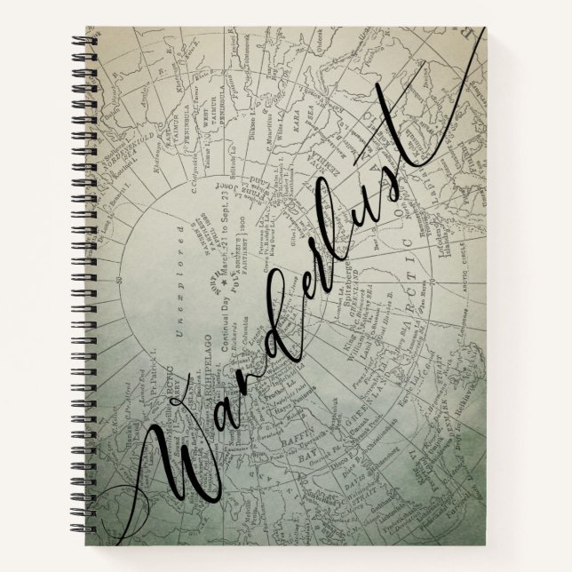 Wanderlust Teal Ombre Watercolor Adventure Map Notebook (Front)