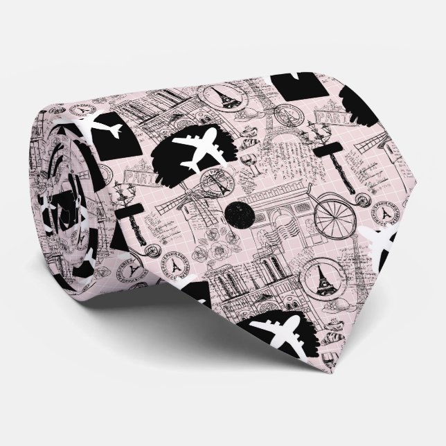 Wanderlust Travel Pattern Neck Tie (Rolled)