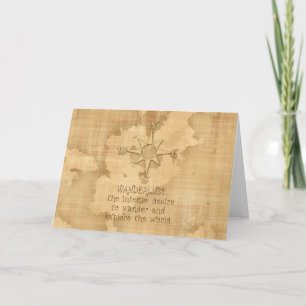 "Wanderlust..." Travelling Quote on Vintage Paper Card
