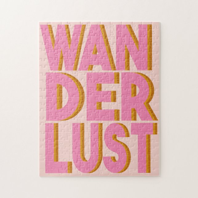 Wanderlust Typography Wall Art Poster in Pink Jigsaw Puzzle (Vertical)