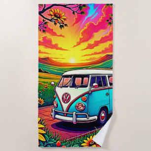 Wanderlust Van Sunset Art Beach Towel