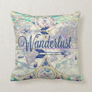Wanderlust Vintage Map Travel Throw Pillow