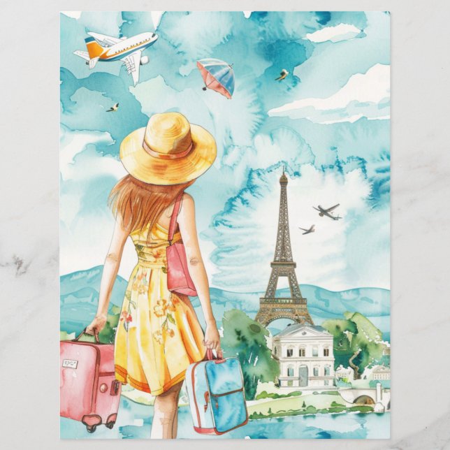 Wanderlust Woman Travel Watercolor Paper Sheet (Front)