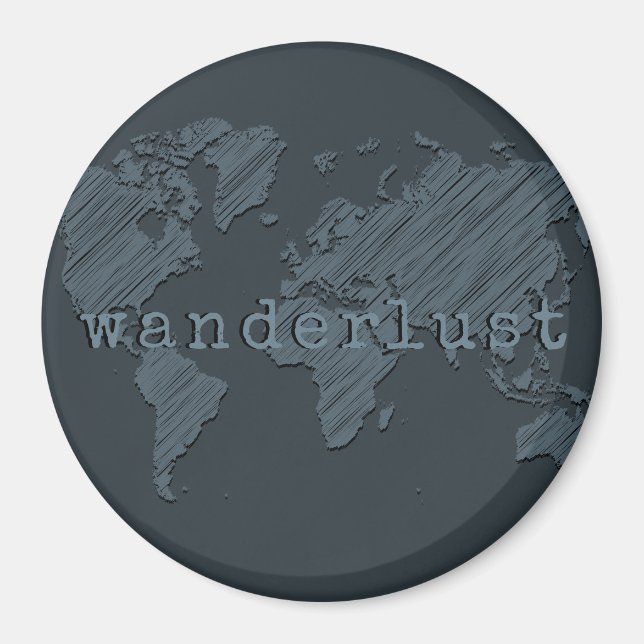 Wanderlust World Map | Gunmetal Grey Magnet (Front)