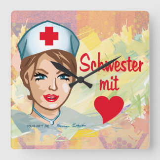 Wanduhr quadrat - Schwester Herz Square Wall Clock