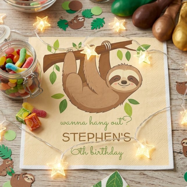 Wanna hang out? sloth kids birthday napkin (Creator Uploaded)