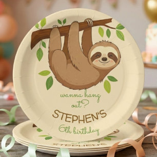 Wanna hang out? sloth kids birthday paper plate