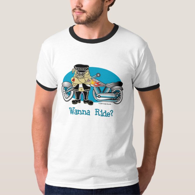 Wanna Ride? VIntage Pug BIker Tees (Front)