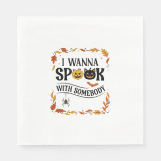 Wanna Spook Somebody Halloween Pumpkins Spider Bat Napkin