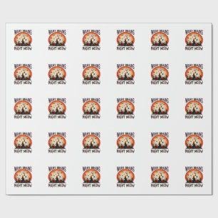 Want Brains Right Meow Halloween Black Cat Orange Wrapping Paper