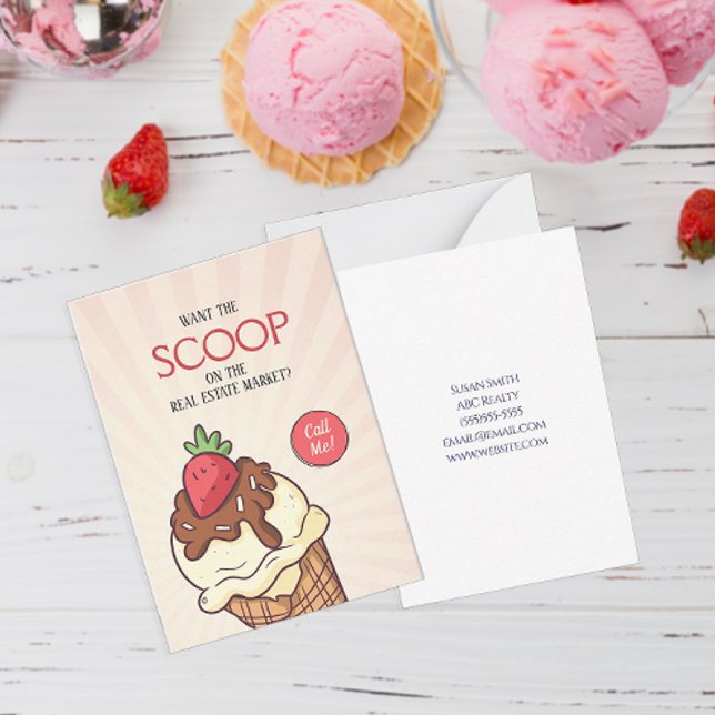 Want the Scoop Ice Cream Pop By Card (Personalized Want The Scoop Real Estate Marketing Pop By Cards)