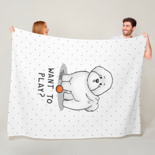 Want to Play? Bichon Frise Dog with Ball - Cute Fleece Blanket