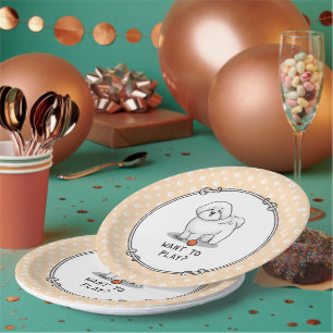 Want to Play? Bichon Frise Dog with Ball - Cute Paper Plate