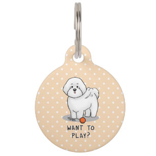 Want to Play? Bichon Frise Dog with Ball - Cute Pet Tag