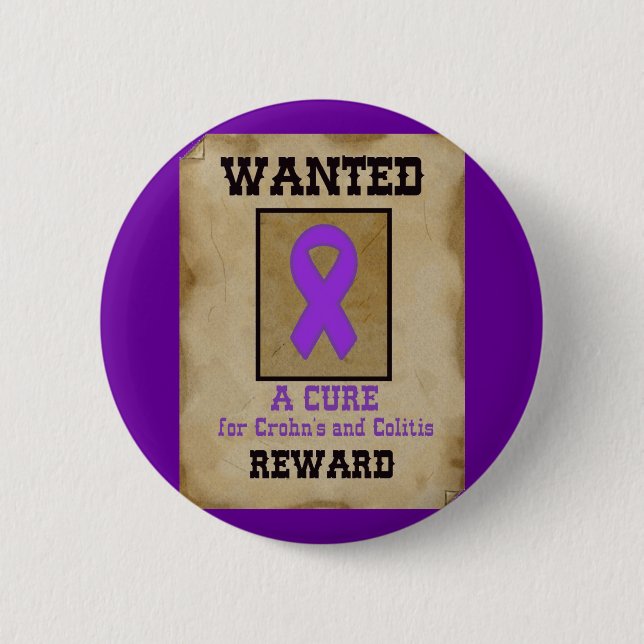 Wanted: A Cure for Crohn's & Colitis 6 Cm Round Badge (Front)