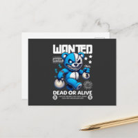 Wanted Bandit Bear Art Postcard - Quirky Blue Bear