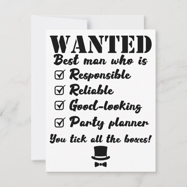 Wanted Best Man Custom Proposal Invitation (Front)