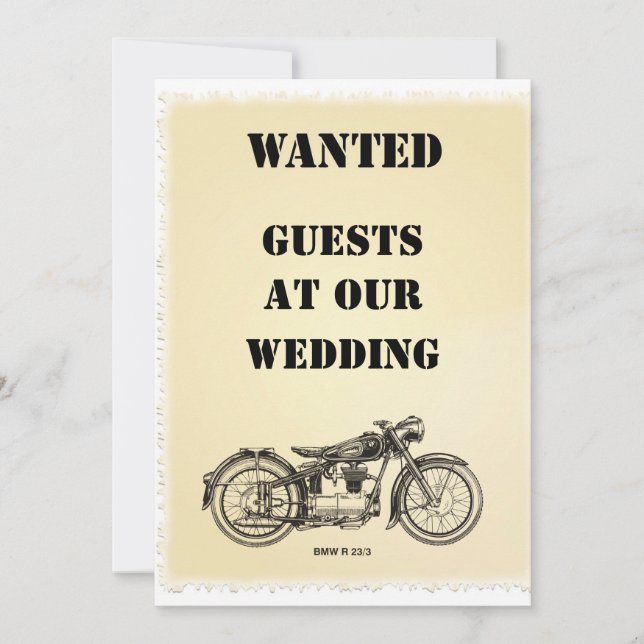 WANTED biker wedding invitation (Front)